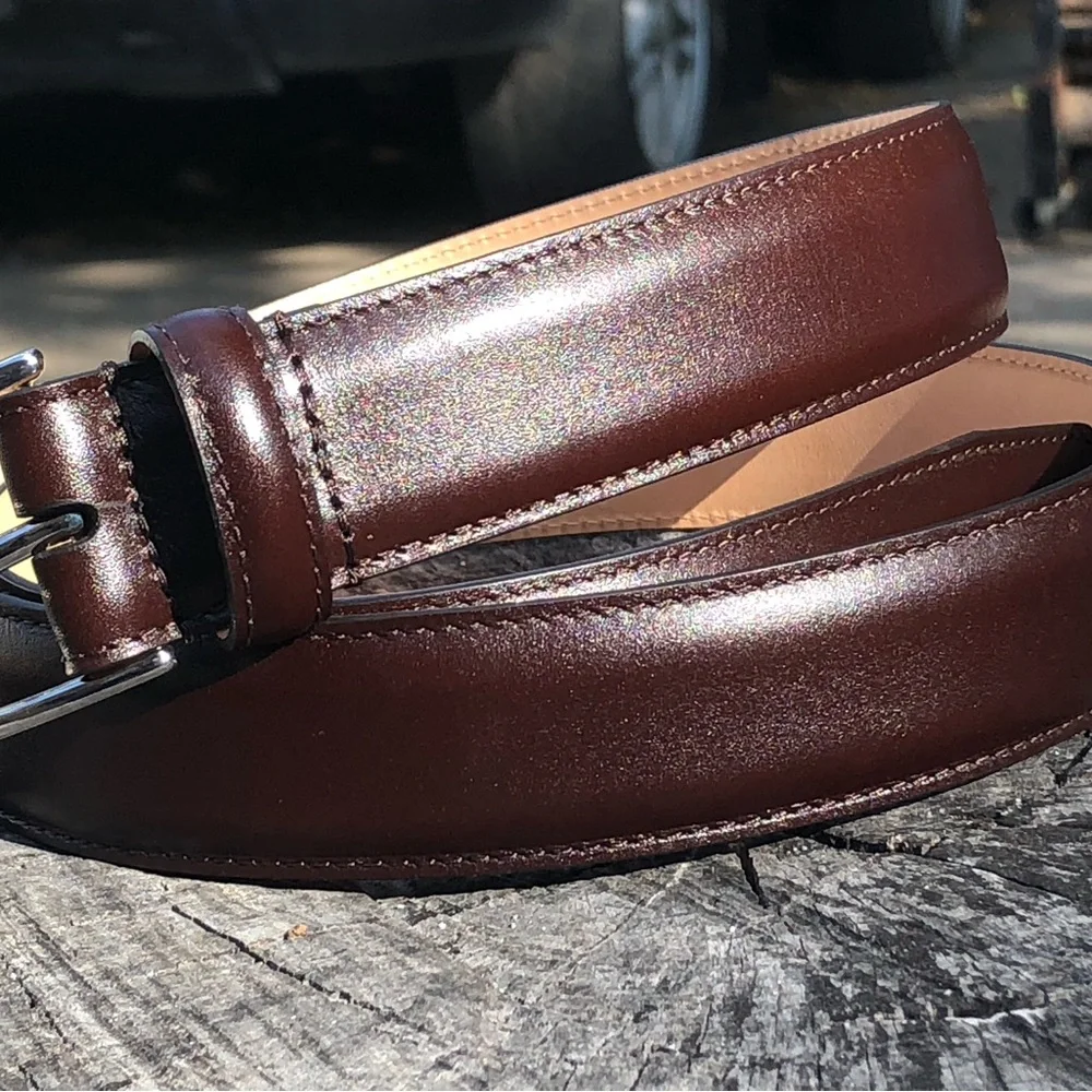 Men's Polished Brown Leather Belt - Classic Everyday Style NWOT
